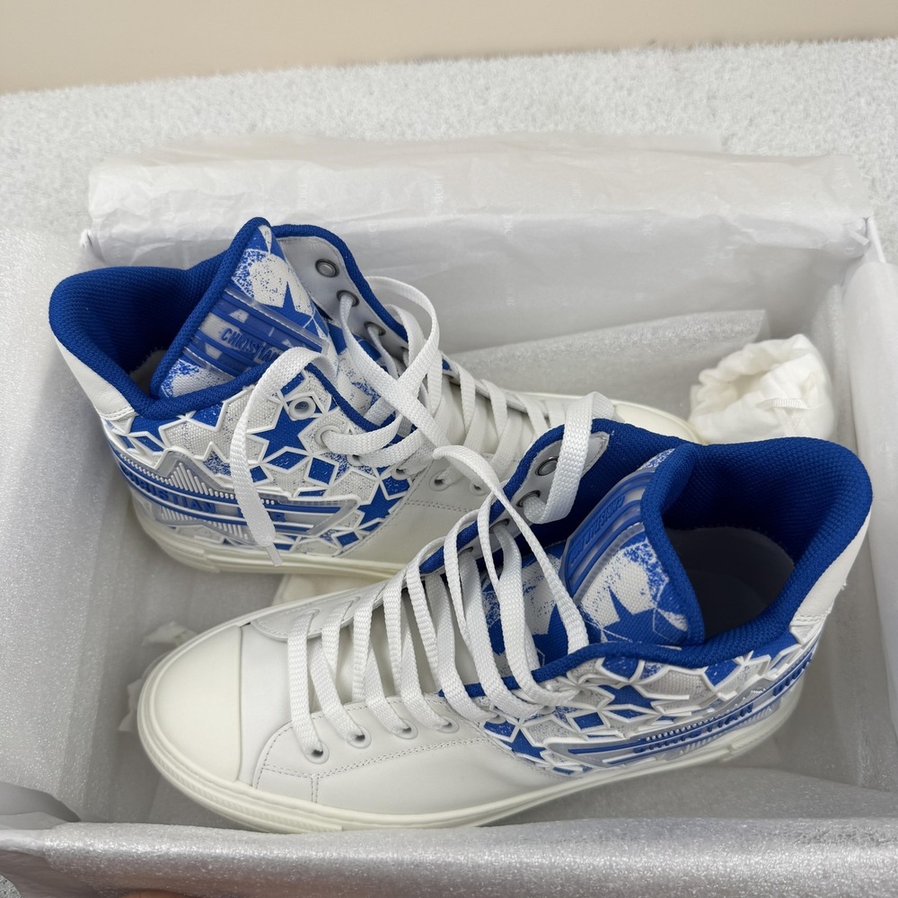 Christian Dior Shoes Womens Size 37.5 White Blue Walk'n'Dior High Top Made Italy